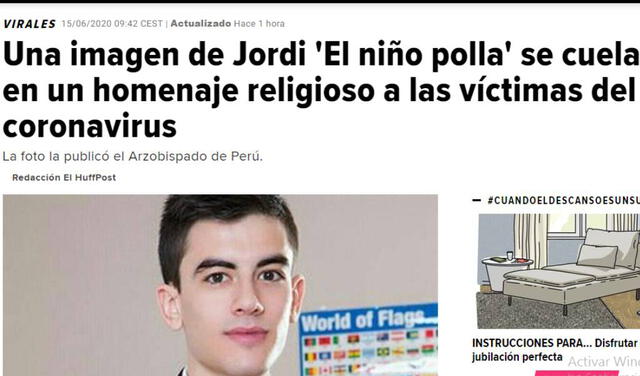 Así informó el medio español la aparición de Jordi. Foto: Captura/HuffPost