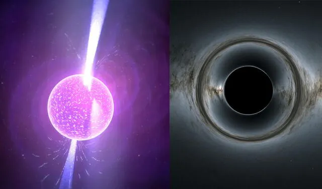 El resultado de la muerte de una estrella masiva puede ser una estrella de neutrones o un agujero negro. Imágenes: Kevin Gill/ NASA