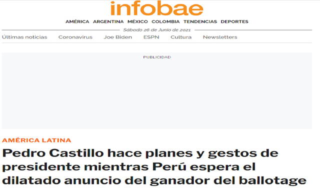En Argentina también consideraron que Pedro Castillo tiene "gestos de presidente". Foto: captura de pantalla