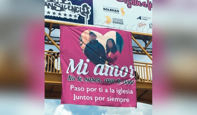 La joven se atrevió a publicar un enorme cartel y colocarlo en el puente para que fuera visto por los miles de transeúntes. Foto: composición LR/captura de Facebook/@ricardogallardocardona