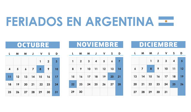 Feriados en Argentina para octubre, noviembre y diciembre de 2021.