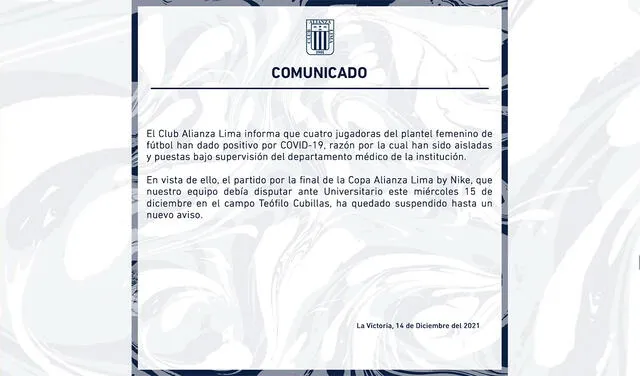 Así informó Alianza Lima sus casos de contagio. Foto: composición/ Alianza Lima femenino twitter