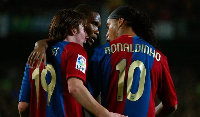 Messi, Eto'o y Ronaldinho anotaron juntos 97 goles en dos temporadas. Foto: AFP
