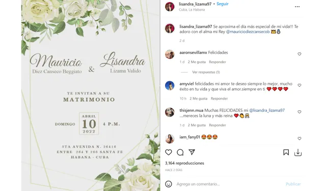 Mauricio Diez Canseco y Lisandra Lizama invitan a su boda este 10 de abril.