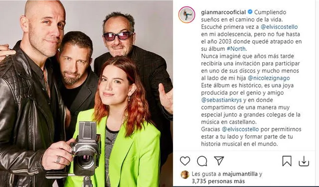 10.9.2021 | Post de Gian Marco sobre su participación en el álbum Spanish Model de Elvis Costello. Foto: captura Gian Marco / Instagram