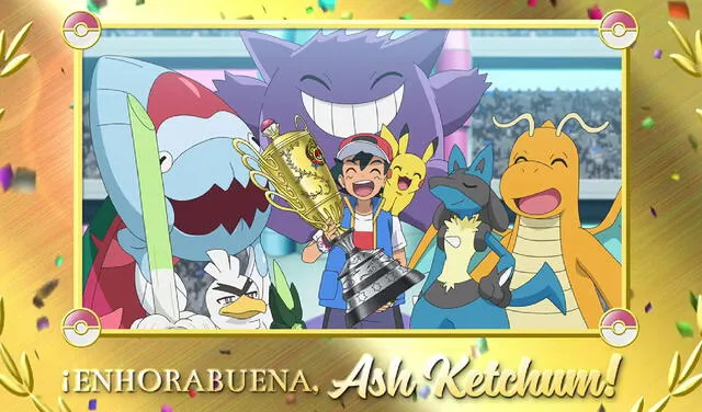 Ash Ketchum se hizo con la copa del Torneo de Maestros Pokemón. Foto: Twitter / Pokemon España