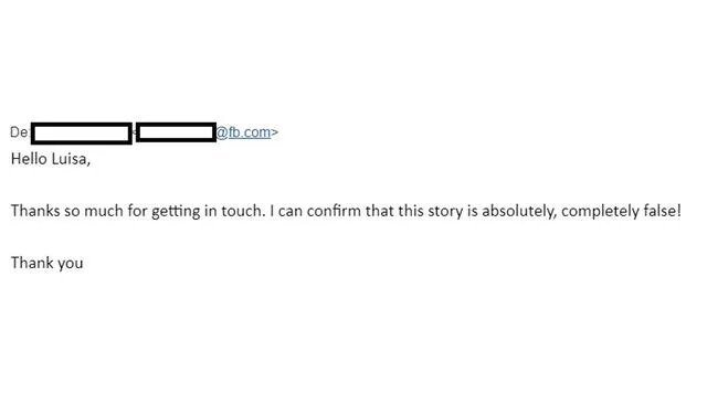 Facebook (compañía dueña de WhatsApp) desmiente la cadena. Foto: Maldita.es