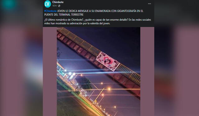 Facebook viral: joven coloca una gigantografía en puente peatonal para darle una sorpresa a su pareja