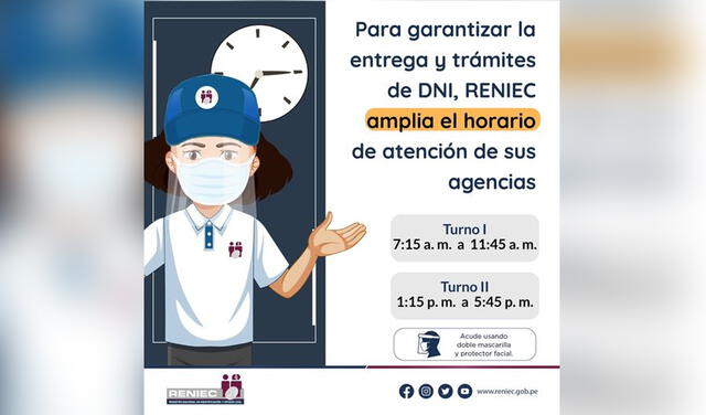Nuevo horario de Reniec desde este lunes 3 de mayo de 2021. Foto: Facebook/Reniec