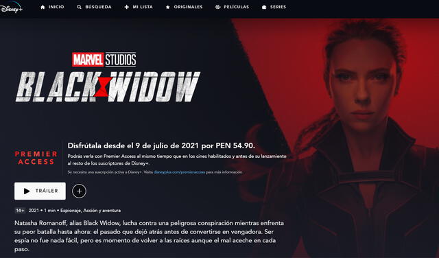 Black Widow en Disney Plus Premier Access.