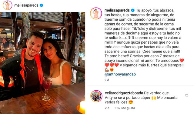 24.6.2022 | Publicación de Melissa Paredes con el comentario de su mamá. Foto: captura Instagram