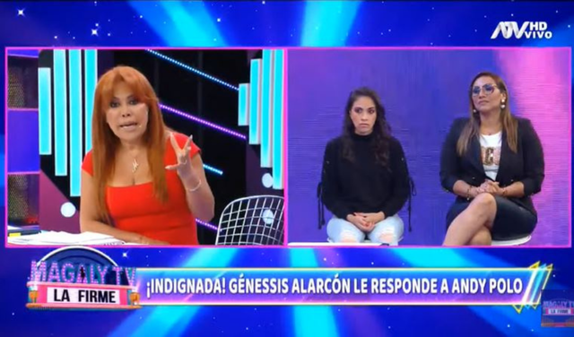 Magaly Medina recibió a Génesis Alarcón, quien reveló nuevos mensajes y audios que probarían la violencia que Andy Polo ejercía sobre ella. Foto: ATV