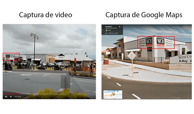 Comparación entre el video viral y Google Maps. Composición LR en base a Youtube y Google Maps