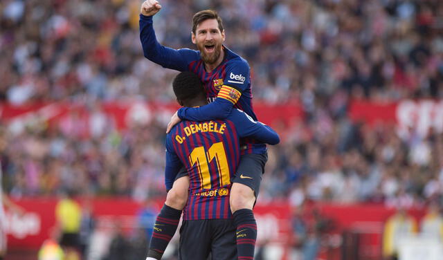 Lionel Messi y Ousmane Dembélé jugaron juntos en el FC Barcelona hasta mediados del 2021. Foto: AFP