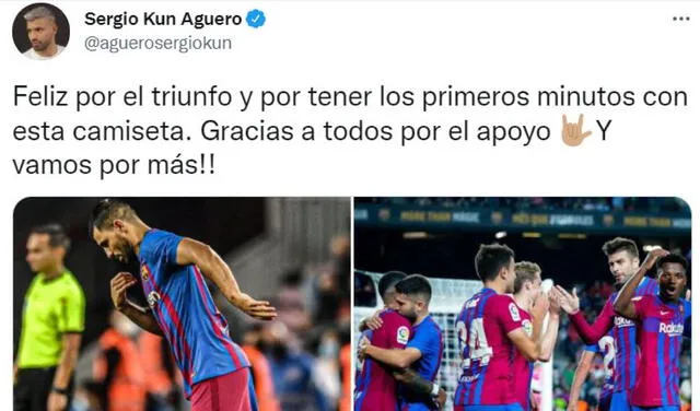 El 'Kun' llegó esta temporada al FC Barcelona procedente del Manchester City. Foto: Twitter Sergio Agüero.