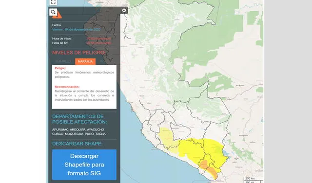 Alerta. Entidad emitió aviso metereológico. Foto: Senamhi