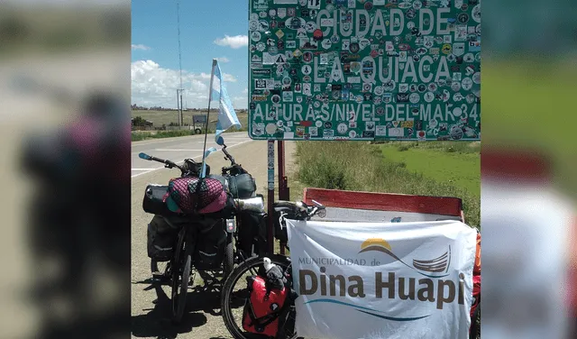 Germán Neculman junto a su bicicleta de aventura. Foto: Germán Neculman