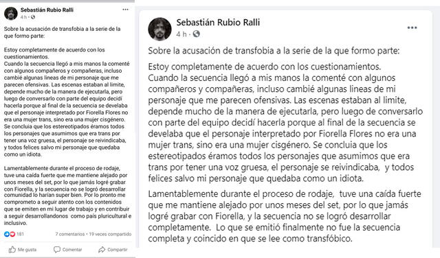 15.1.2021 | Sebastián Rubio publicó un extenso comunicado sobre las acusaciones de transfobia en DVAB.  Foto: captura Sebastián Rubio