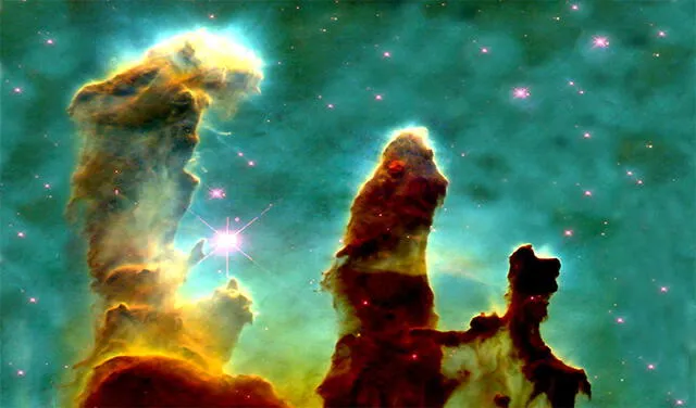 En la nebulosa del Águila, los Pilares de la creación es un sector embrionario de estrellas. Los astrónomos no dejan de fascinarse con esta mezcla de colores | Foto: NASA / ESA /  J. Hester y P. Scowen