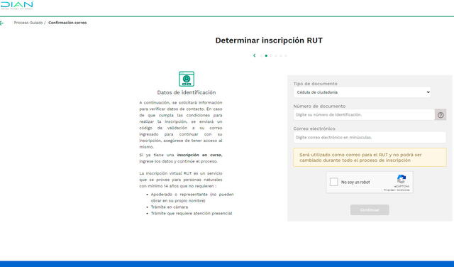 Pasos para sacar RUT por internet. Foto: captura de DIAN