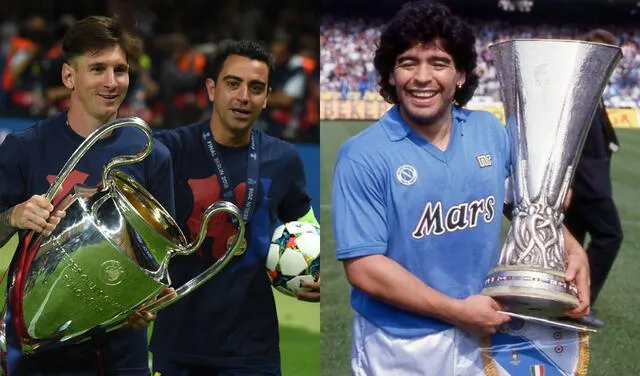 Messi ganó 4 Champions, mientras que Maradona solo una Copa UEFA. Foto: Composición LR/AFP