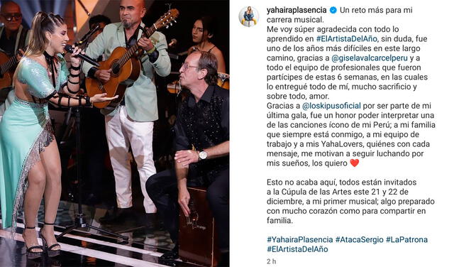 19.12.2021 | Publicación de Yahaira Plasencia tras la final de El artista del año. Foto: Yahaira Plasencia/Instagram