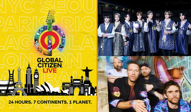 Conoce a qué hora y cómo ver las presentaciones de BTS y Coldplay en Global Citizen Live. Foto: composición