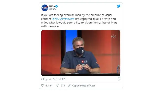 La NASA colgó un video en su cuenta de Twitter en cuyo material se puede escuchar a Marte | Fotocaptura: Twitter