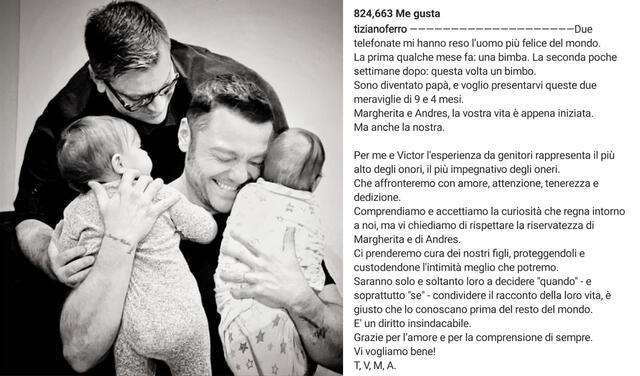 28.2.2022 | Publicación de Tiziano Ferro presentando a sus hijos. Foto: Tiziano Ferro/Instagram