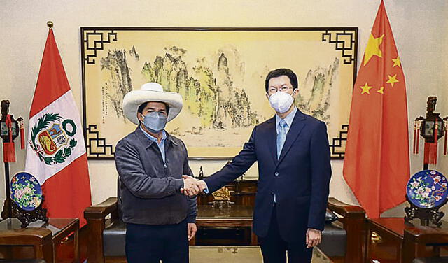 Diálogo. Pedro Castillo y el embajador chino Lian Yu. Foto: Embajada de China