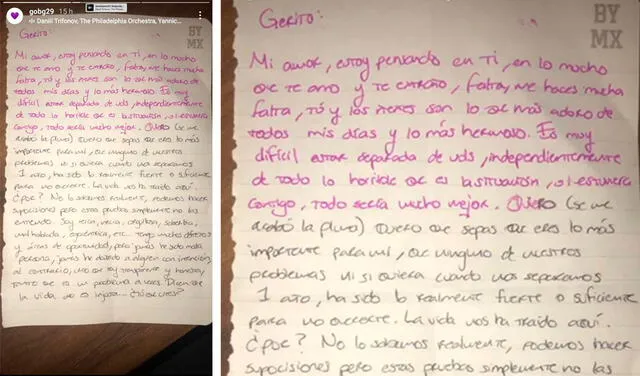 10.7.2021 | Primera parte de la carta que YosStop le envió a su novio. Foto: Gerardo González / Instagram