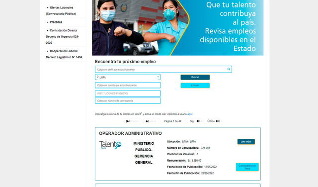 Puedes filtrar la lista de ofertas disponibles según el puesto, ubicación y otros factores. Foto: captura