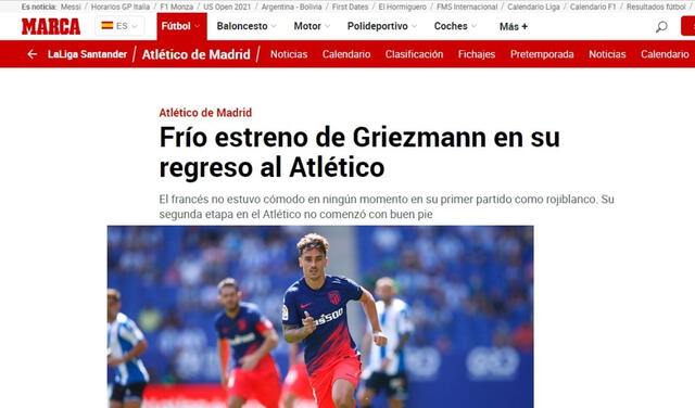 Griezmann fue reemplazado por Joao Felix en el minuto 58´del partido. Foto: Marca.