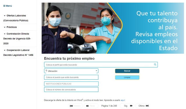 Portal ofrece variadas opciones de acuerdo al perfil del postulante. Foto: captura / Talento Perú