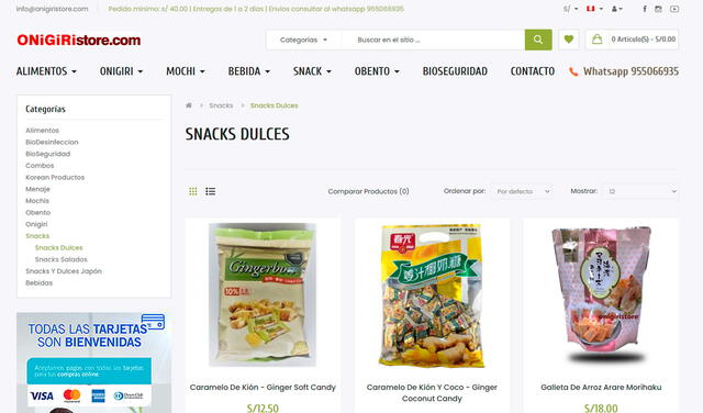 Onigiri Store también ofrece sus productos a través de la web. Foto: captura