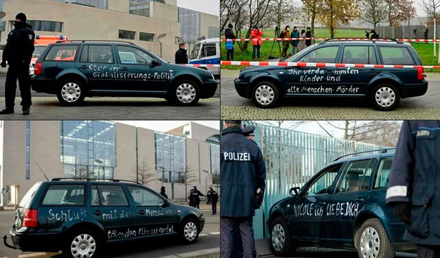 Hombre estrella su auto contra sede de Gobierno alemán llevando un mensaje