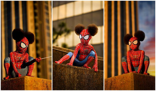 Niña se disfraza de Spider-Girl en una sesión de fotos por su cumpleaños.Foto: captura de Facebook.