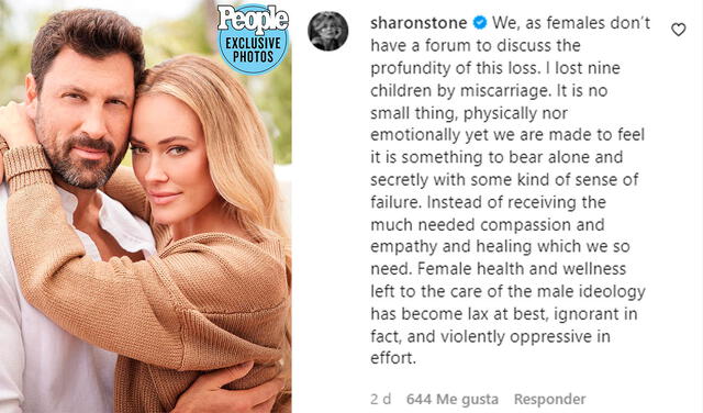 21.6.2022 | Comentario de Sharon Stone en la publicación de People sobre la bailarina Peta Murgatroyd. Foto: captura   People/Instagram