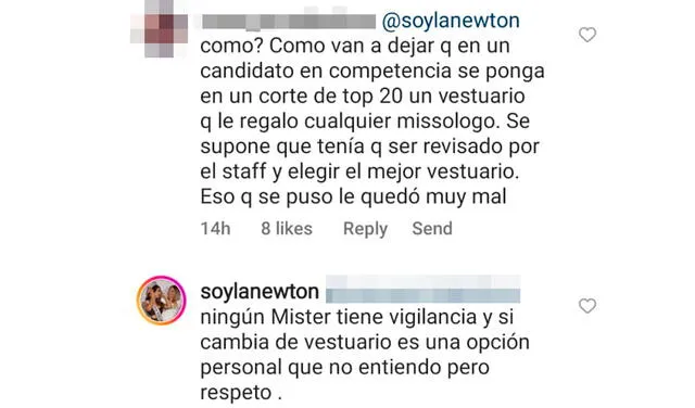 16.7.2022 | Comentario de Jessica Newton sobre el outfit de Nicola Roberto en el Mister Supranational 2022. Foto: captura Jessica Newton/Instagram