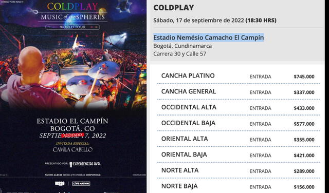 Coldplay en Colombia: precio de entradas y dónde comprarlo