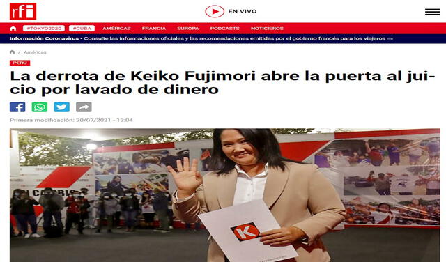 Keiko Fujimori podría ser enjuiciada, reseñaron en Francia. Foto: captura/RFI