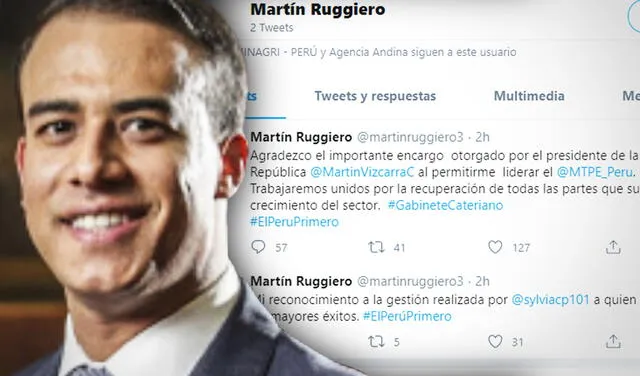 Martín Ruggiero estrena cuenta oficial de Twitter. Foto: composición LR / Twitter MTPE.
