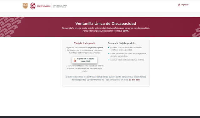 Plataforma de la Ventanilla Única de Discapacidad de la CDMX. Foto: captura