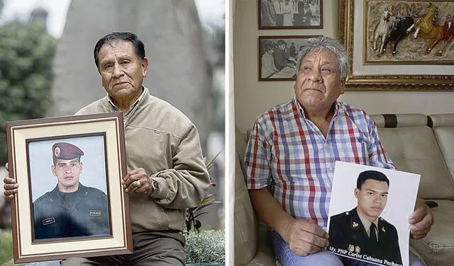 Indignados. José Chávez y Adolfo Cahuana, padres de policías asesinados en el Andahuaylazo. Foto: composición
