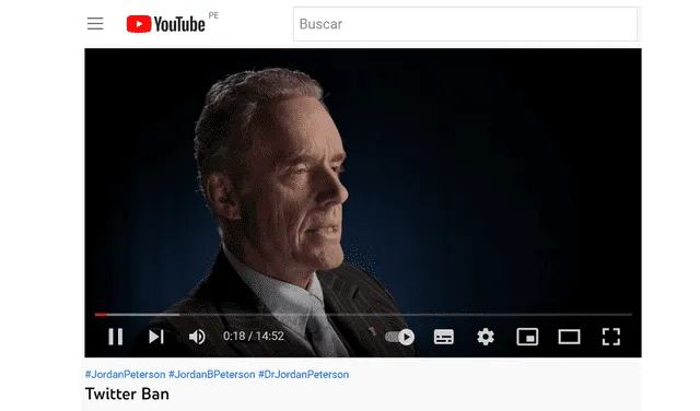 Video en el que Peterson se queja de la sanción impuesta por la red social. Foto: captura de Youtube