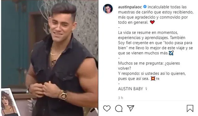 17.10.20 | Post de Austin Palao anunciando su salida de El poder de amor. Foto: captura Austin Palao / Instagram
