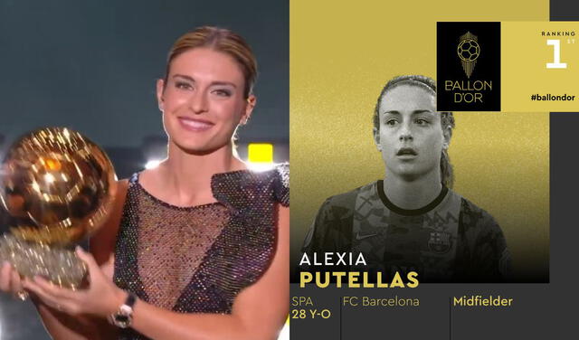 Alexia Putellas se convirtió en la máxima ganadora del galardón femenino. Foto: Composición/ESPN/Balón de Oro