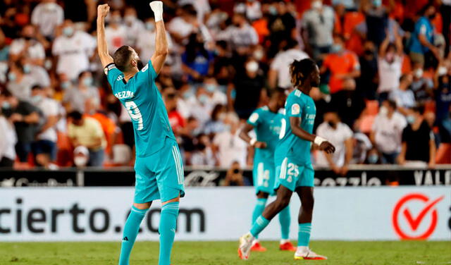 Real Madrid ganó al Valencia con goles de Benzema y Vinicius sobre el final del partido. Foto: EFE/Kai Forsterling