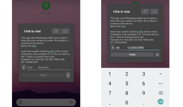 Cómo iniciar un chat de WhatsApp con la aplicación Click to chat. Foto: Google Play Store