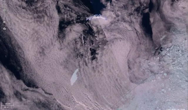 Imagen captada por el satélite Copernicus Sentinel 3 muestra que el iceberg se dirige a Georgia del Sur. Foto: Polar View